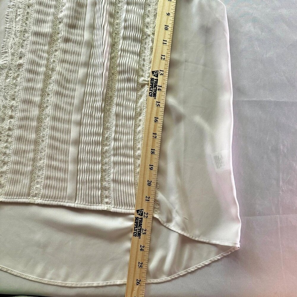 Sleeveless Blouse Womens‎ Cream Pintuck Lace Trim Pleated V-Neck High-Low Top - Picture 8 of 16